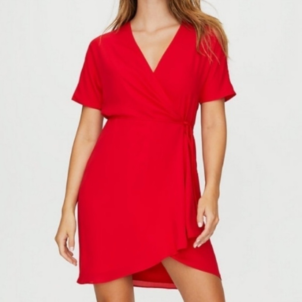 Aritzia Red Asymmetrical Wrap Dress